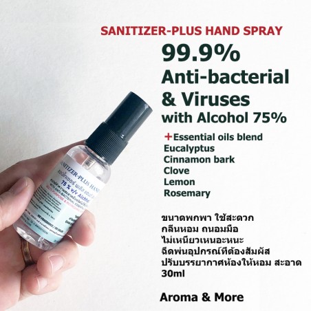 Sanitizer PLUS Hand Spray แซนิไทเซอร์ พลัส แฮนด์ สเปรย์  สูตรผสมน้ำมันหอมระเหย 30ml-130ml -75%v/v