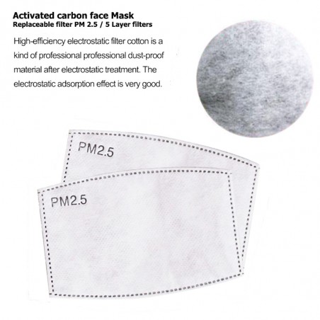 Activated Carbon Face Mask –Replaceable Filter PM2.5 -5 Layer filters (set 10pcs)