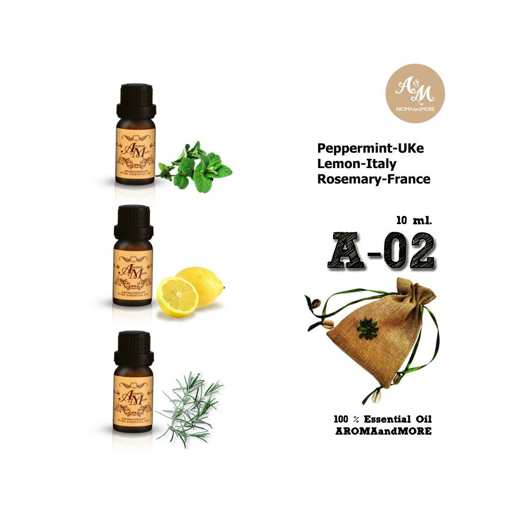 A-02 Essential Oil Gift Set X 3 With- Peppermint/Lemon/Rosemary-10mlx3