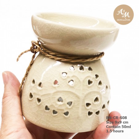 Ceramic Burner (Glaze Siradol)- Cream color (small leaves design)