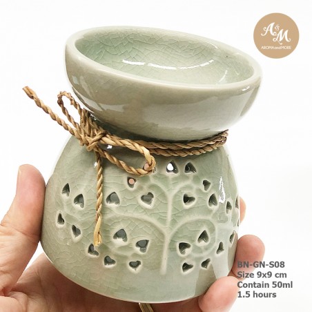 Ceramic Burner (Glaze Siradol)- Light green color (small leaves design)
