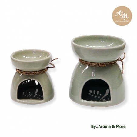 Ceramic Burner (Glaze Siradol)- Light green color (Big leaves design)