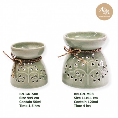 Ceramic Burner (Glaze Siradol)- Light green color (small leaves design)