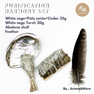 03-Purification Harmony Gif Set /White sage Torch+3 In 1 of White Sage+Palo Santo+Cedar Smudge+Turkey feather+Abalone shell