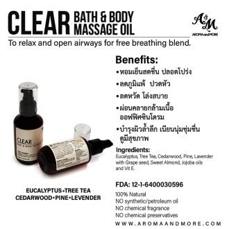Clear Bath & Body Massage oil Blend - To relax and open airways for free breathing. 100% Natural