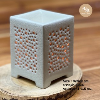 Ceramic aroma burner-Square shape with Siradol graze texture- Cream & Black color