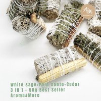 3 in 1-White Sage+Palo Santo+Cedar Smudge ชุดมัดรวมความหอม ขนาด 4” - 50g