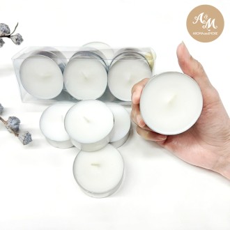 Tea Light Candle เทียนสำหรับเตาอโรมา 6 ชิ้นในกล่อง เนื้อเทียนจากธรรมชาติ ไม่มีกลิ่น ติดนาน 9 ชม.-CAN-09-002