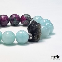 Amazonite + Ruby zoisite + Obsidian(Ganesha charm)- Manifest Your Path-12mm