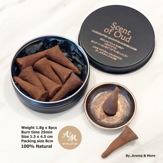 Scent of Oud -Handcrafted Agarwood Incense Cones (backflow incense cones) 1.8g x 8pcs