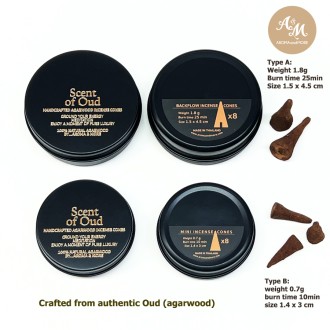 Scent of Oud -เซนท์ ออฟ อู๊ด Handcrafted Agarwood Incense Cones (backflow incense cones) 1.8g และ 0.7g x 8pcs