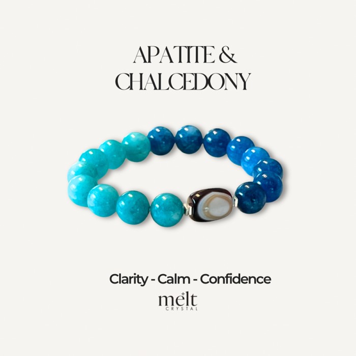 GA 02- สร้อยข้อมือ Apatite & Chalcedony bracelet อะพาไทต์ & แคลเซโดนี จุดประกายการสื่อสาร สร้างแรงบันดาลใจ 10mm