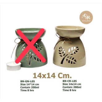 Large ceramic stove (Siradol glaze) 14x14 cm, cream color with leaf pattern, ideal for spas and lobbies.