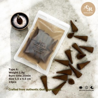 Scent of Oud -Handcrafted Agarwood Incense Cones (backflow incense cones) 1.8g x 8pcs and refill 15 pcs